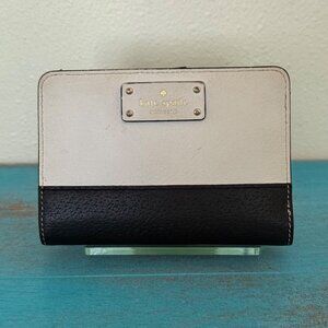 Kate Spade New York Small Bifold Wallet Leather Snap Closure Black & Cream